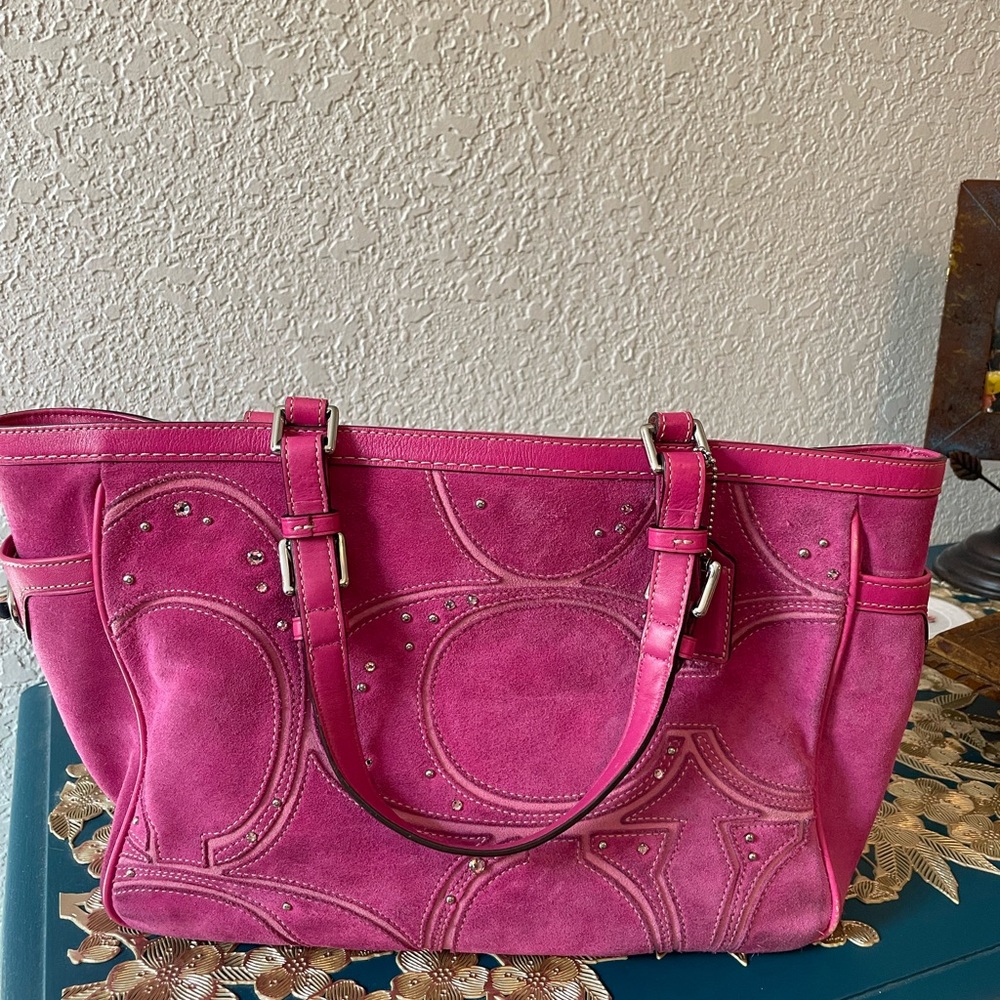 Coach Fuchsia Suede Tote Bag